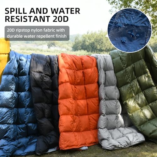 Down Camping Blanket - Lightweight, Packable, Warm & Puffy Outdoor Travel Quilt for Sleep, Hiking, Backpacking, Stadium, Festivals, Water-Resistant Sleeping Bag 55"x79" - Image 5