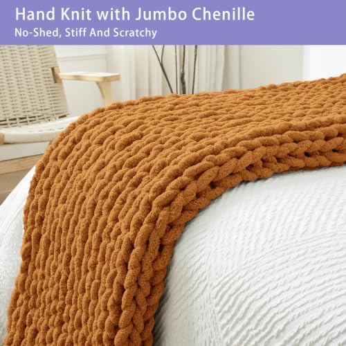 Bigacogo Chunky Knit Throw Blanket for Couch, 40x80 inches, Burnt Orange - Image 5