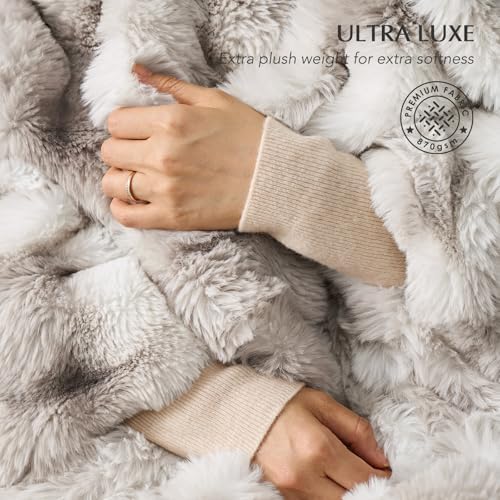 EverGrace Faux Rabbit Fur Bubble Throw Blanket, 90"x90", Light Grey - Image 3