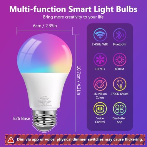 DAYBETTER A19 E26 Smart Light Bulbs,Compatible with Alexa & Google Home - Image 2