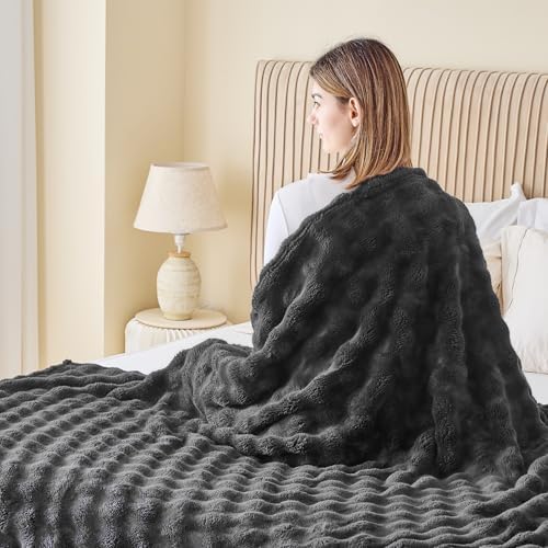 NEWCOSPLAY 3D Bubble Flannel Throw Blanket for Couch Dark Grey, 50"×60" - Image 4