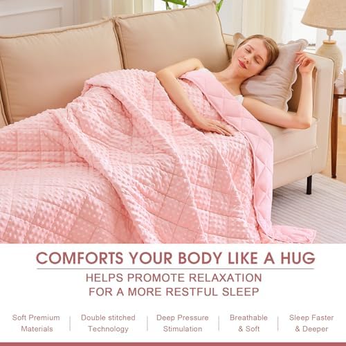 Pink Weighted Blanket for Adults 20lbs, 48"x72", Twin Full Size Cooling Minky Heavy Throw Blanket for 180-220lbs, Soft Winter Thick Big Blankets Weighted Comforter - Image 5
