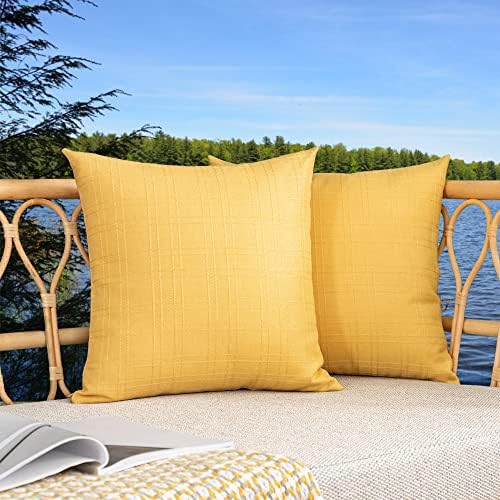 Kevin Textile Outdoor Waterproof 24”x24” Pillow Covers 2 Pack, Yellow by KevinTextile