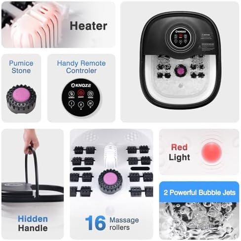 KNQZE Collapsible Foot Spa Bath with Heat & Remote Control, Bubble Massage, Temperature Control, Red Light (Black) - Image 5