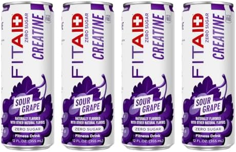 FITAID Creatine Recovery Drink, Electrolytes, Zero Sugar, Sour Grape, 4pk by LIFEAID