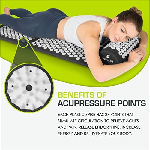 ProsourceFit Acupressure Mat and Pillow Set for Back/Neck Pain Relief and Muscle Relaxation, XL - Black/White - Image 3