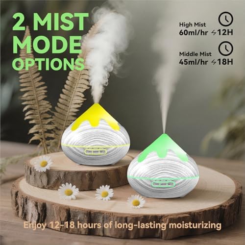 500ML Essential Oil Diffuser, Large Aromatherapy Diffuser with Remote Control, Air Diffusers for Home Office Room, Fragrance Humidifier with 7 Color LED & 2 Mist Mode, Glacier White - Image 4