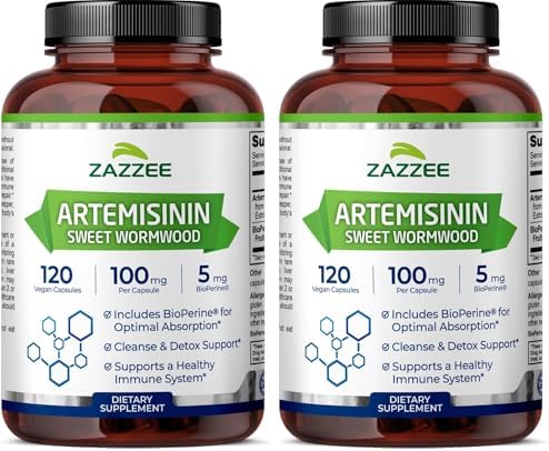 Zazzee High Absorption Artemisinin, 100 mg per Capsule, 120 Vegan Capsules, with 5 mg BioPerine for Maximum Absorption, Sweet Wormwood Extract, 4 Month Supply, All-Natural and Non-GMO (Pack of 2) by ZazzeeNaturals