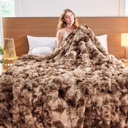 Lotus Karen Faux Fur Throw Blanket Tie-Dye Dark Coffee - Big Bubble Rabbit Fluff Blanket for Couch,Small Fluffy Fuzzy Cozy Blanket,Thick Furry Plush Shaggy Blankets,60x80 Inches - Image 4