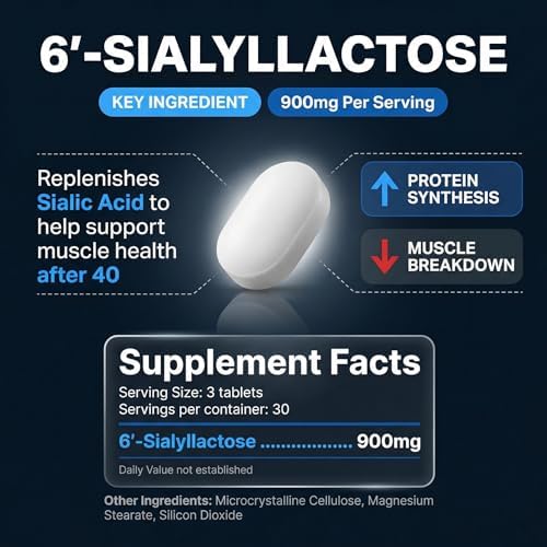 Muscle Health - Made in USA - Enhance Muscle Mass & Strength, Fast Workout Recovery, Reduce Fatigue & Boost Exercise Performance, 6-Sialyllactose (6-SL), 900mg, 90 Tablets (1 Pack) - Image 3