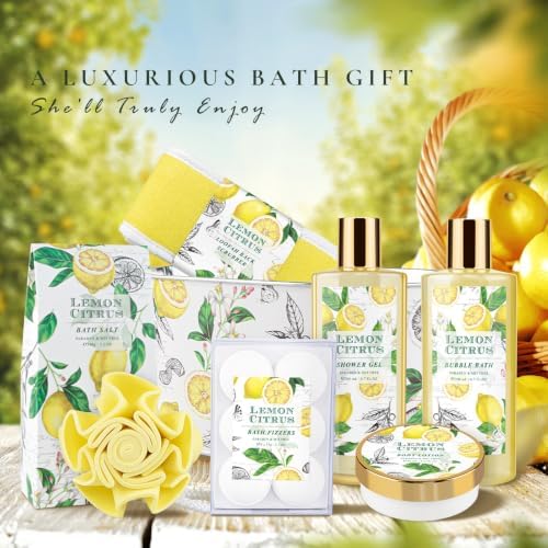 Lemon Bath Gift Set for Women, Spa Gift Basket & Self Care Birthday Gifts - Image 3
