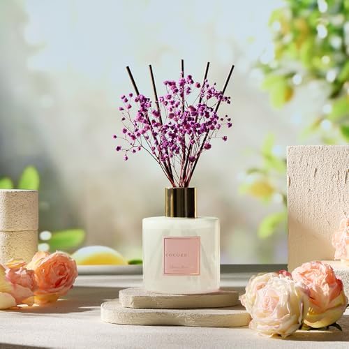 COCORRÍNA Reed Diffuser - Cherry Blossom 17 Fl.oz Reed Diffuser with 8 Sticks Scented Diffuser with Preserved Flowers for Bathroom Home Decor - Image 5