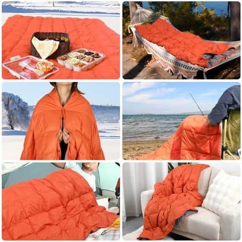 Down Camping Blanket - Lightweight, Packable, Warm & Puffy Outdoor Travel Quilt for Sleep, Hiking, Backpacking, Stadium, Festivals, Water-Resistant Sleeping Bag 55"x79" - Image 2