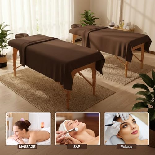 Oudain 4 Sets 3 Piece Soft Microfiber Massage Table Sheets Set Bulk Includes Massage Flat Sheet and Fitted Sheet and Face Rest Cover(Chocolate) - Image 4