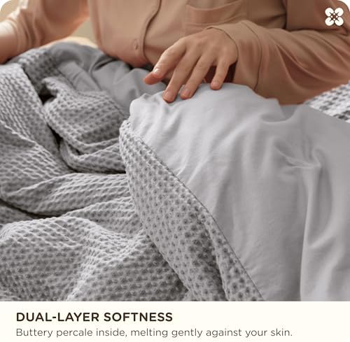 Bedsure PureWoven 3 Pieces 100% Cotton Waffle Duvet Cover Set, Queen, Grey - Image 4