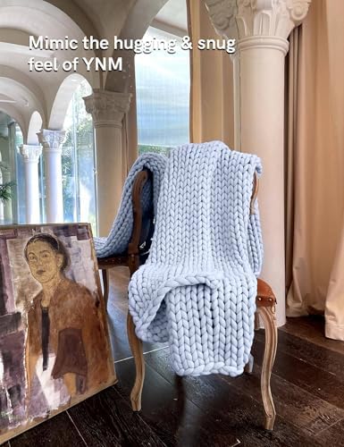 YnM Chunky Throw Blanket, Medium-Weight, Hand Knitted, Skin Friendly, Ventilated and Breathable, Machine Washable, Home Décor Piece for Couch, Sofa and Bed (Atlantis Blue, 60x80 Inch) - Image 6