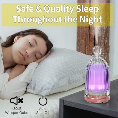 Glass Essential Oil Diffuser, Small Cool Mist Humidifier Glass Cover & Plastic Reservoir with 7 Color LED Lights, Auto Shut-Off for Home, Office, Spa 120ml(Copper Bottom) - Image 4