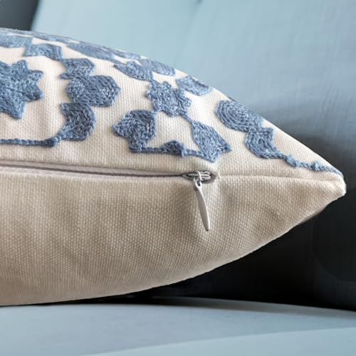 Throw Pillow Cover Embroidered Trellis 12x20 inch Mina Blue Cornflower 30x50cm Decorative Lumbar Pillow Cover Embroidery Cotton Canvas 1pc Della Robbia Blue Cushion Cover - Image 2