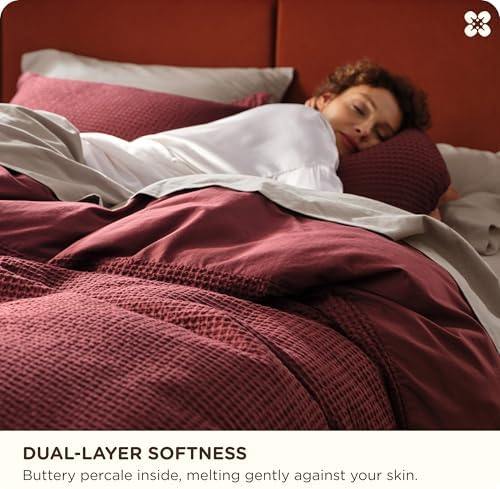 Bedsure PureWoven 3 Pieces 100% Cotton Waffle Weave Duvet Cover Set, Queen - Image 4