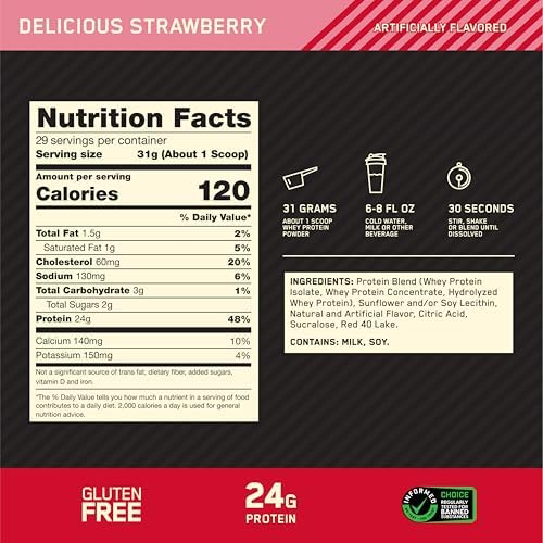 Optimum Nutrition Gold Standard Whey Protein, Delicious Strawberry, 10 LB - Image 3