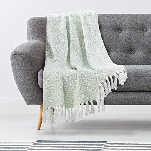 Americanflat 50x60 Throw Blanket - Soft and Breathable Cotton Throw Blanket for Couch, Bed, Chair - Decorative Blankets Perfect for Home or Outdoor Use - Light Green and White Mini Diamond Design - Image 4