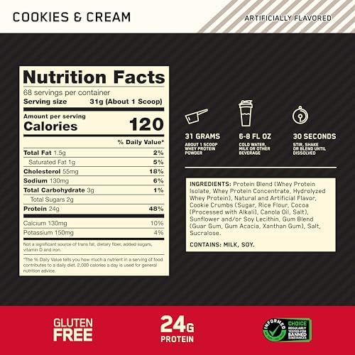 Optimum Nutrition Gold Standard Whey Protein Powder, Cookies & Cream, 5 LB - Image 3