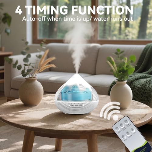 500ML Essential Oil Diffuser, Large Aromatherapy Diffuser with Remote Control, Air Diffusers for Home Office Room, Fragrance Humidifier with 7 Color LED & 2 Mist Mode, Glacier White - Image 5