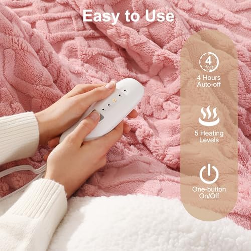 Pink Heated Blanket Throw Heated Throw Blanket,Small Electric Blanket Throw - Image 6