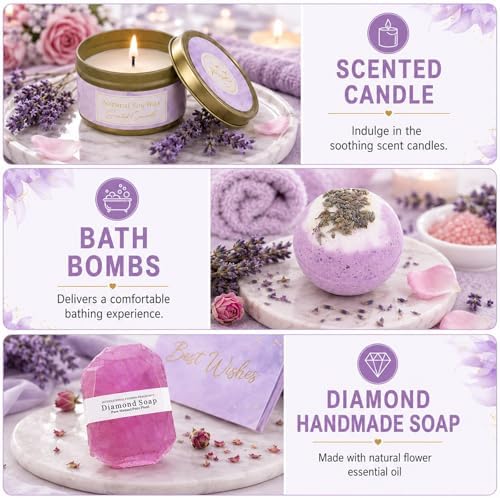gisgfim 14 Pcs Birthday Gifts for Women, Relaxing SPA Robe Sets (Purple) - Image 3