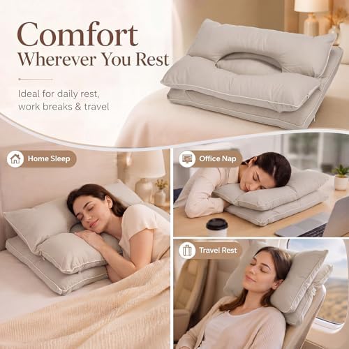 Yookeer 2 in 1 Cervical Neck Pillow for Sleeping 26 x 17 Inch Adjustable Gray Cotton Ergonomic Pillow with Snap Buttons Neck Support Supplies Ear Pressure Relief for Side Back Stomach Sleeper - Image 6