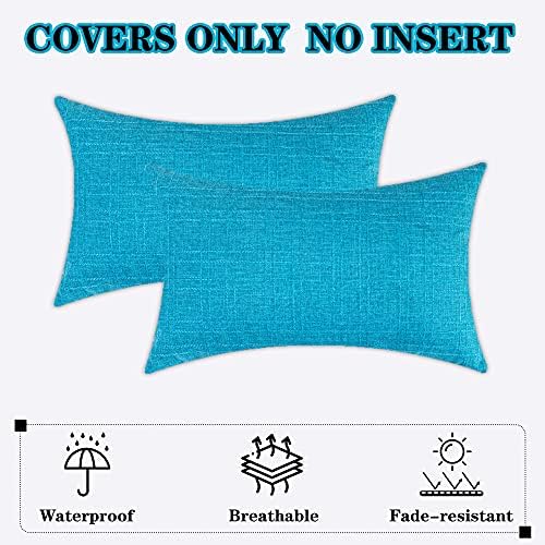 Kevin Textile Outdoor Waterproof 12”x24” Pillow Covers 2 Pack, Peacock Blue - Image 7