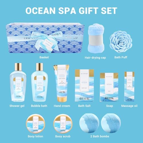 Spa Gift Basket for Women, Spa Luxetique Bath Gift Set - 12 Pcs Ocean Scented Home Bath Kit, Includes Bath Bombs, Body Scrub, Bubble Bath, Body Lotion & More, Spa Set for Women Gift - Image 2