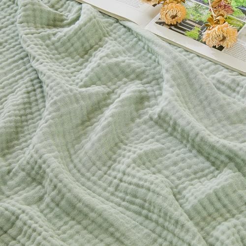 EMME Cotton Muslin Twin XL Blanket Breathable Gauze Soft Lightweight Blankets Adults Gifts for Women (Heather Sage Green, 66"x90") by EMME