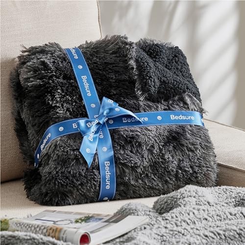 Bedsure Faux Fur Fluffy Sherpa Throw Blanket Twin Tie Dye Black 60"x80" - Image 6