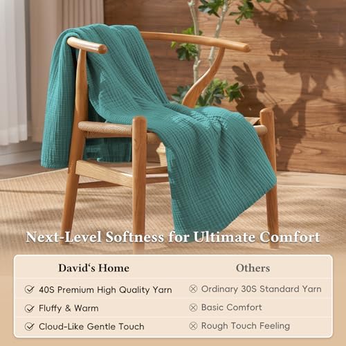 David's Home 100% Natural Cotton Muslin Blanket King Size, 4-Layer Soft Breathable Lightweight Comfy Cozy Throw Guaze for Hot Sleepers, 3D Bubble Room Decor for Bed Couch, Giftable, Teal, 108"x90" - Image 4