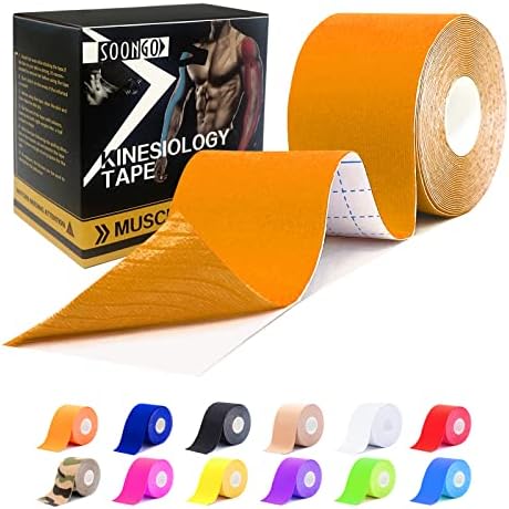 SOON GO Kinesiology Tape, 2IN x 16.4FT Uncut athletic tape, Waterproof Breathable Latex-Free, Muscle Recovery & Joint Support,Orange (1/2/5 Rolls) by SOON+GO