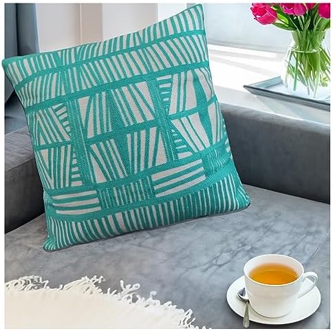 Throw Pillow Cover Decorative 18x18" Aqua Sky Blue and White 1pc Square Chair Pillow Case Decorative Bolero Geometric Boho Tribal Embroidered Patterned Cotton Canvas Cushion Cover 45.5x45.5cm - Image 3