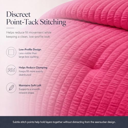 CozyLux Full Size Comforter Sets, 7 Pieces Hot Pink Seersucker Bed in a Bag - Image 4