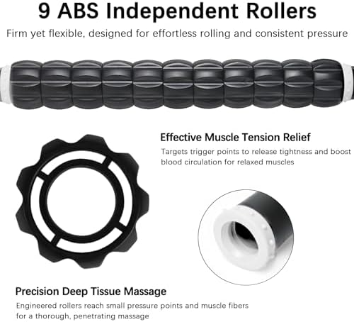 Muscle Roller Massage Roller Stick- Deep Tissue Fascia Blaster for Myofascial Pain Relief, Lymphatic Drainage & Body Sculpting, Handheld Physical Therapy & Recovery Tool (White Black) - Image 3