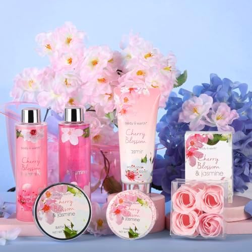 Body & Earth Gift Baskets for Women Bath and Body Set for Her, Cherry Blossom & Jasmine Spa Gifts for Women , Birthday, Christmas Gifts for Wife, Girlfriend, Mom - Image 2