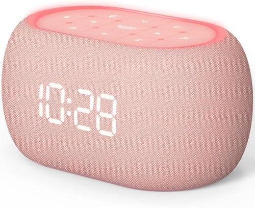 ANJANK White Noise Sound Machine Alarm Clock with Bluetooth Speaker, Hi-Fi Stereo Sound, 21 Soothing Sounds/7 Night Lights, 0-100% Dimmer/Sleep Timer, Soother for Teens Kids Girls, Bedroom, Pink by ANJANK