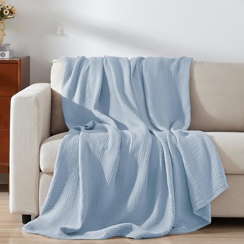 PHF 100% Cotton Muslin Blanket King Size 108"x90", 4-Layer Lightweight Gauze Throw, Breathable Cloud-Soft Minimalist Blanket for Bed, Couch, Camping & Baby, Ancient Water, Ideal Gift - Image 6