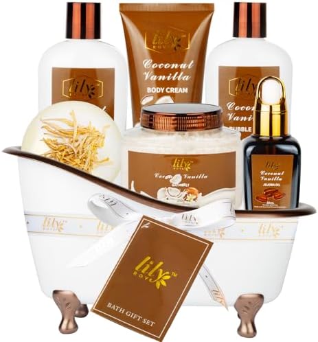 Coconut Vanilla Spa Gifts, 7Pcs Moisturizing Gift Set for Women & Men by LILYROY