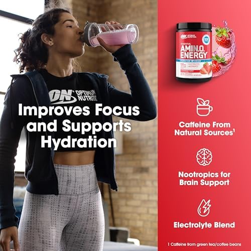 Optimum Nutrition Amino Energy Powder Plus Focus, Juicy Strawberry, 9.5 Oz - Image 5