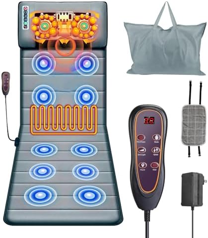 Moclever Full Body Massage Mat with Heat,Massage Mattress with Shiatsu Neck Massager & Movable Neck Back Massager Pillow,10 Vibrating Motors,9 Massaging Modes & Timer for Back Leg Pain Relief by Moclever