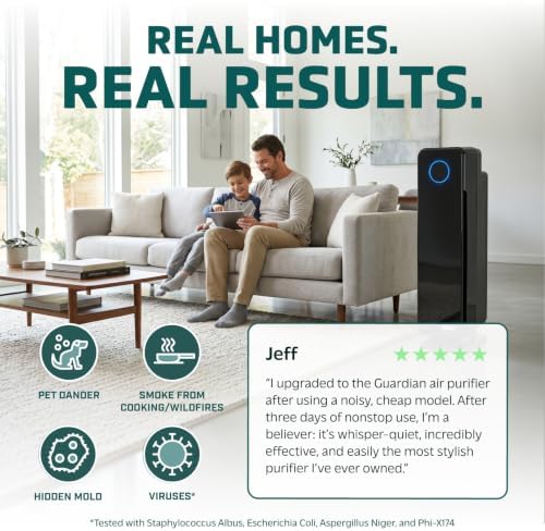 GermGuardian HEPA Air Purifier with UV-C Light - Large Room Air Purifier for Bedroom and Home - Filters Pet Dander, Dust, Pollen, Smoke, Scents - Ideal for Allergies - AC5350B - 28" Tower - Black - Image 2