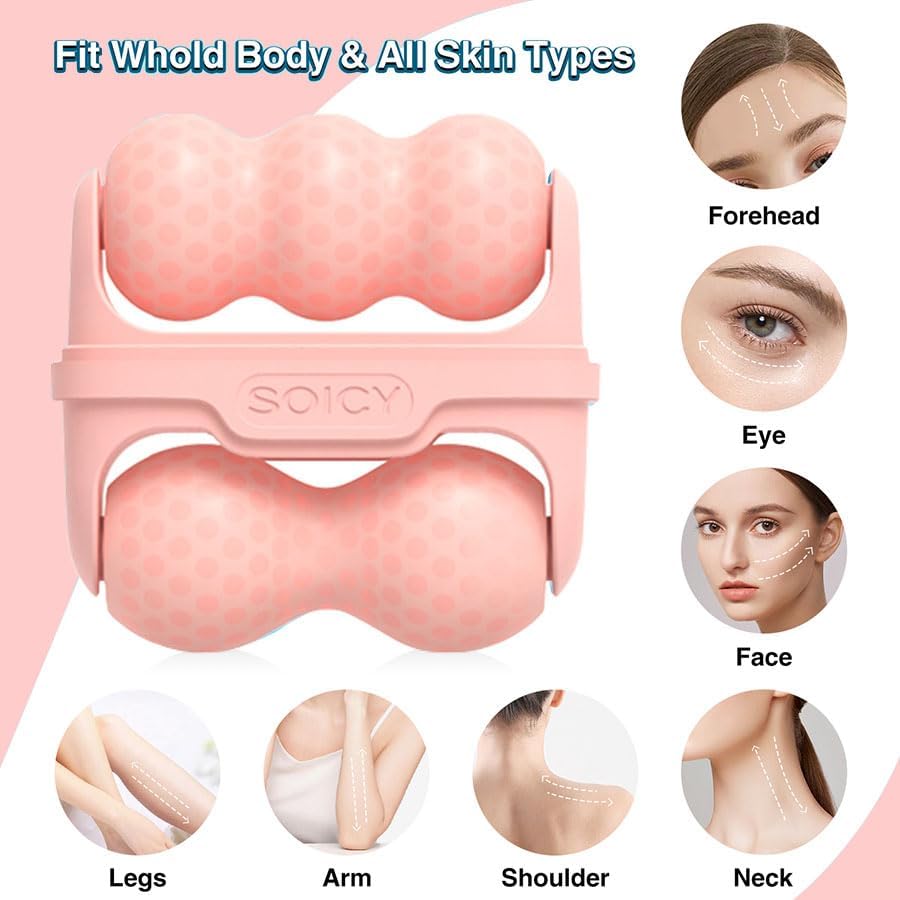 Ice Roller for Face & Eye, Puffiness & Migraine Relief 2-in-1 Stainless Steel Cold Therapy Facial Roller, Long Lasting Skin Care Tool - Pink - Image 3