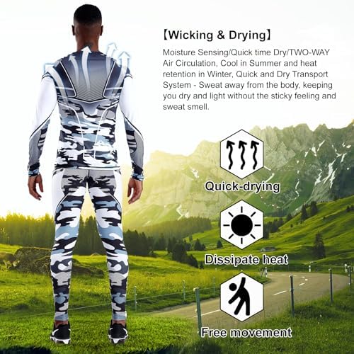 OEBLD Men's Workout Compression Clothes Long Sleeve Compression Shirts and Pants Thermal Base Layer Set - Image 3