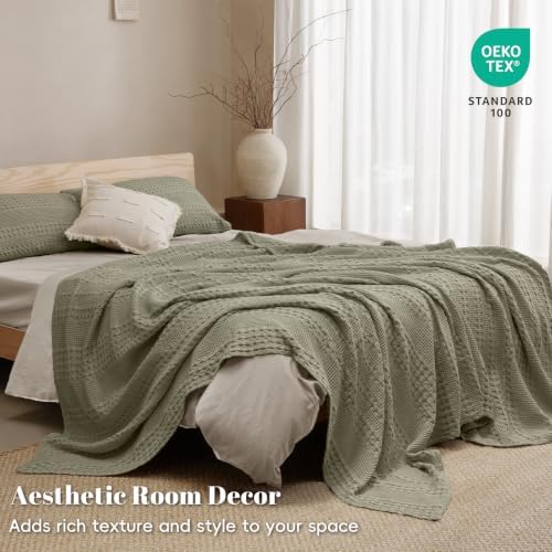 PHF Lightweight 100% Cotton Waffle Blanket for Bed, Queen, Dusty Sage - Image 5