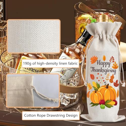 1Pcs Happy thanksgiving Wine Bag Happy Thanks Wine Bag Thanksful Gifts Wine Bag, with 1Pcs Kraft Blessing Cards and natural jute rope - Image 3